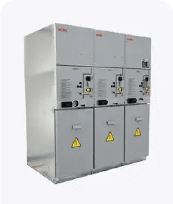 Electrical control panel with warning symbols.