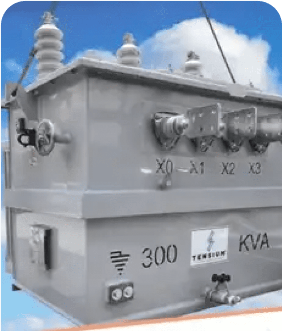 Electrical transformer with 300 KVA capacity.