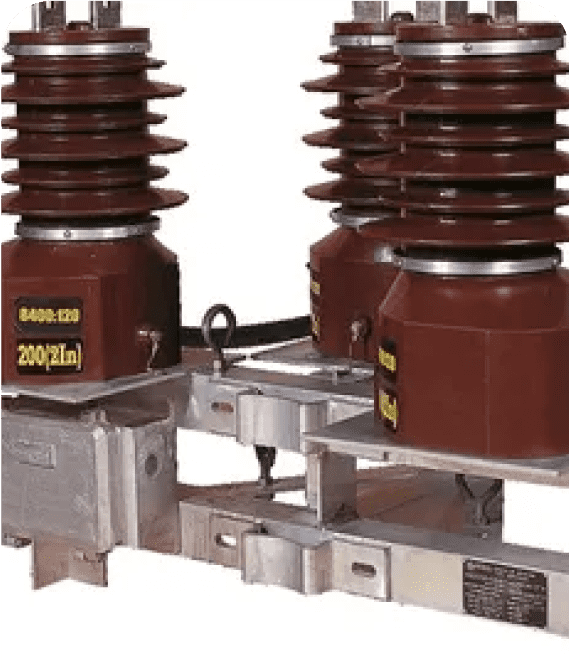 High-voltage electrical switchgear equipment close-up.