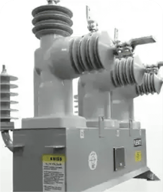 Electrical transformer with insulators and switches.
