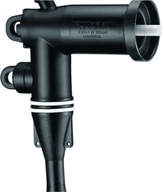 Black electrical connector with loadbreak label.