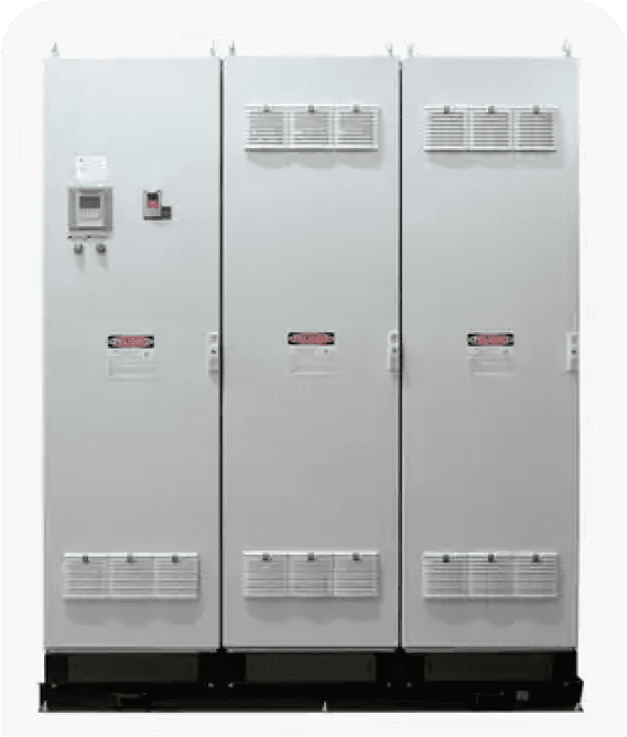 Industrial electrical control panels, white, three units.