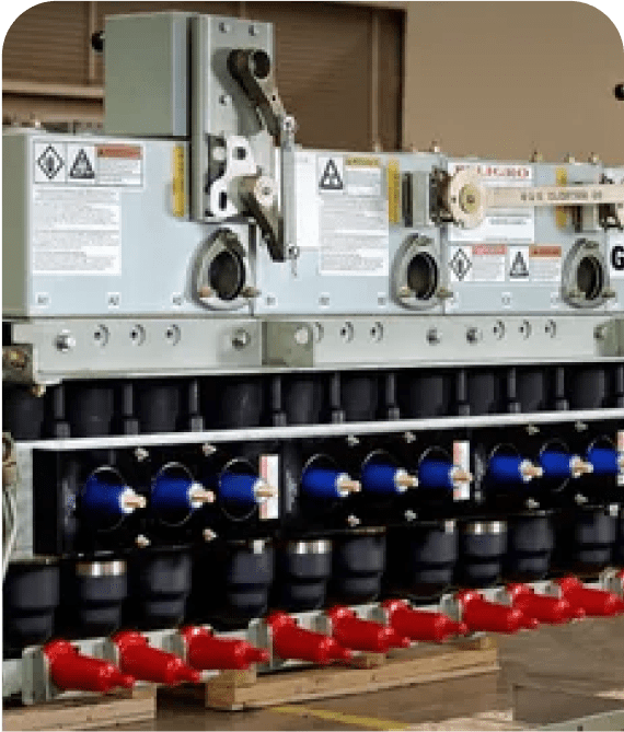 Industrial machine with red and blue components.