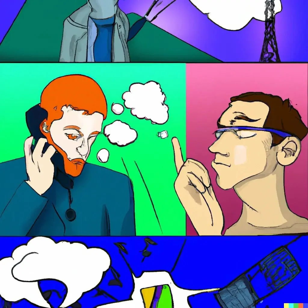 Comic-style illustration with three thoughtful characters.