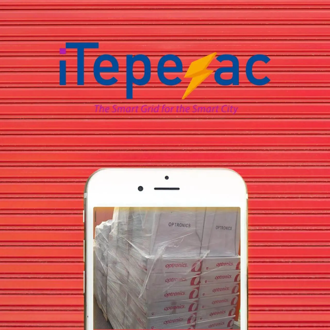 Logo and smartphone against red background.