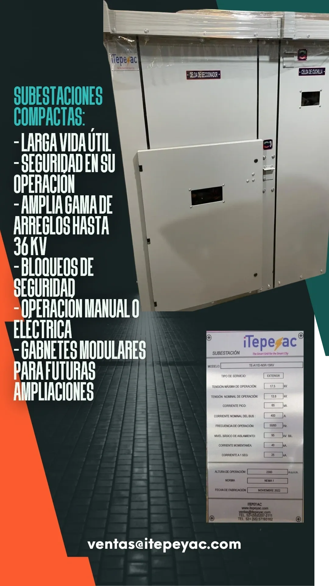 Compact electrical substation with safety features.