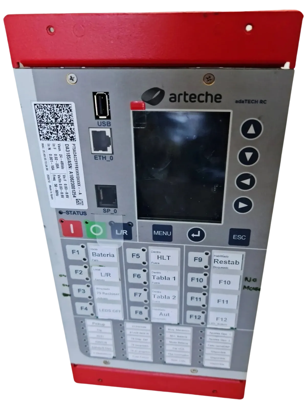 Electronic control panel with buttons and screen.