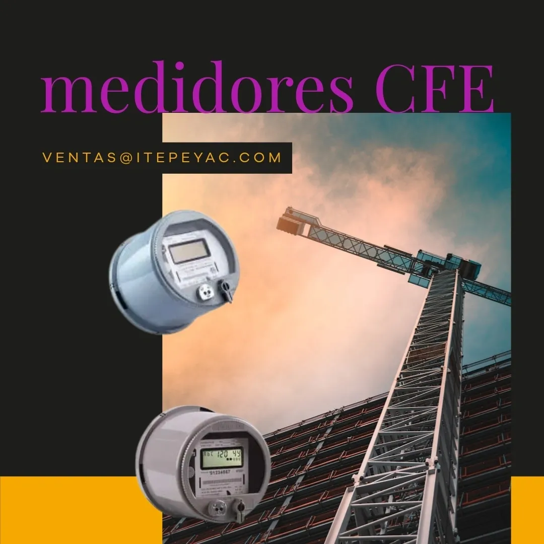 CFE meters with crane and building background.