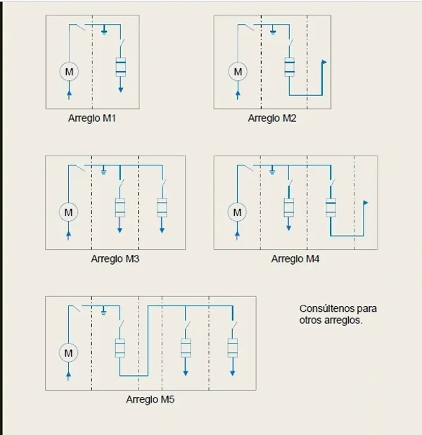 Diagrams of five motor circuit arrangements.