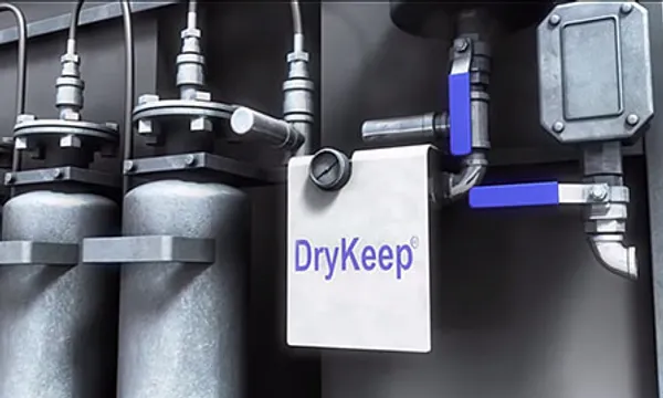 Industrial equipment with DryKeep branding and valves.