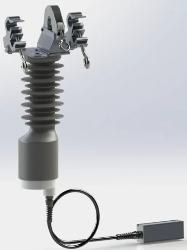 Electrical insulator with connector and cable.