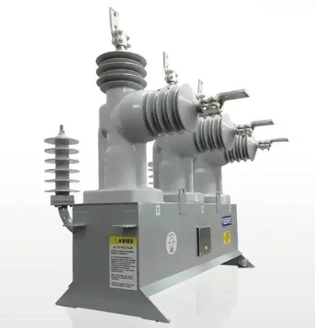 Electrical transformer with high-voltage insulators.