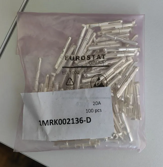 Bag of electrical connectors with label.