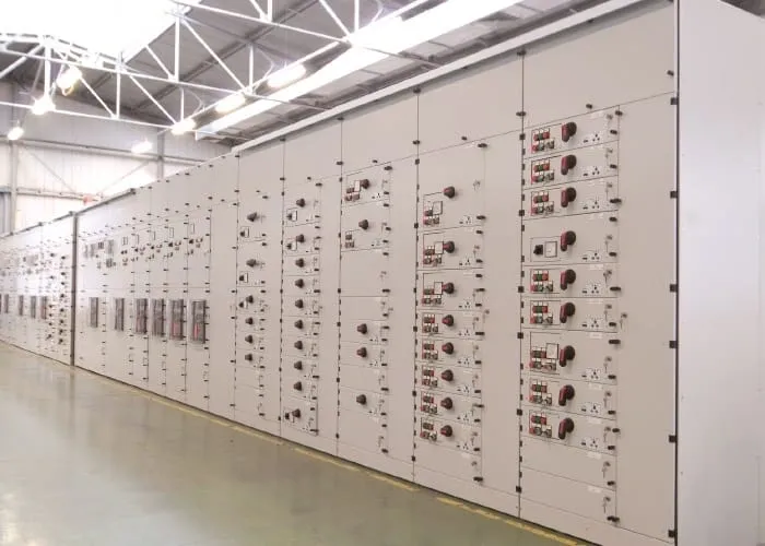 Industrial control panels in a factory setting.