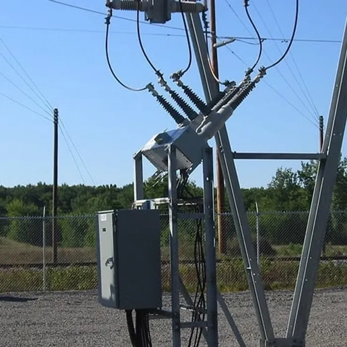 Electrical power lines with transformer and equipment.