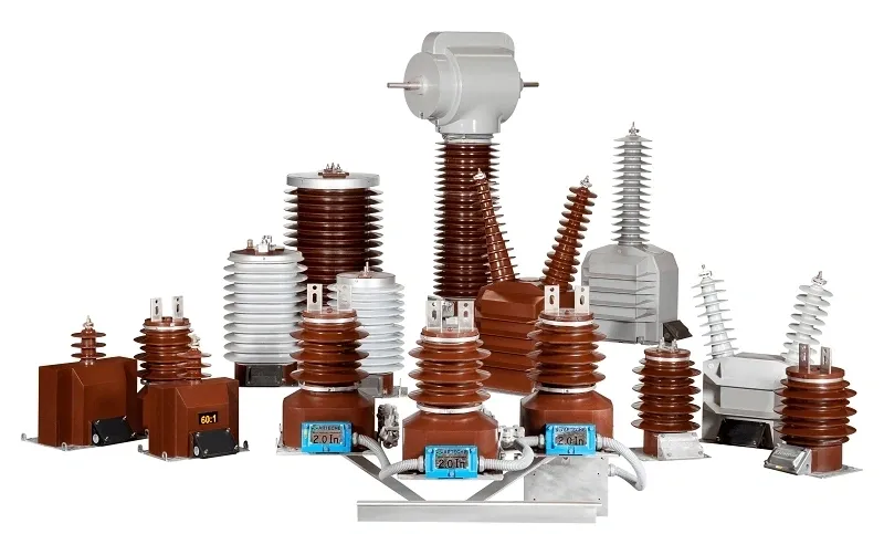 Various electrical insulators and components displayed.