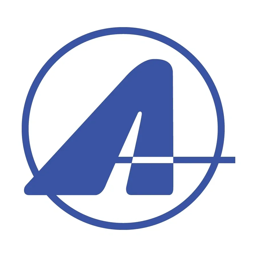 Blue stylized letter "A" in circle.