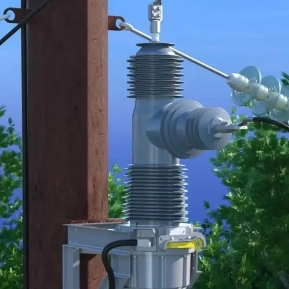 Electrical transformer on wooden utility pole.