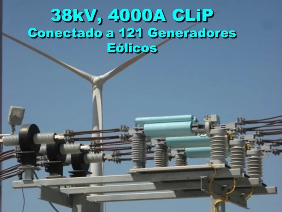 Electrical equipment with wind turbine background.