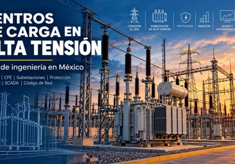 Centro de carga en alta tensión en México con subestación eléctrica, transformador de potencia, medición, protección y SCADA