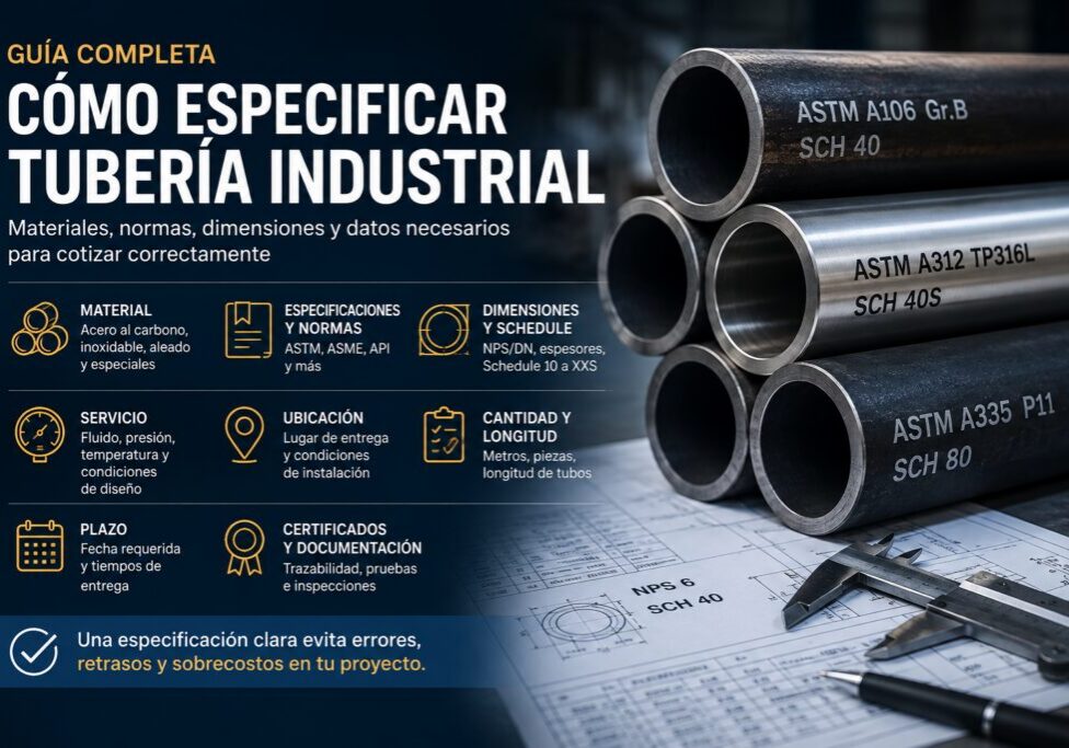 Guía para especificar tubería industrial: materiales, normas ASTM y ASME, dimensiones, Schedule y datos para cotización