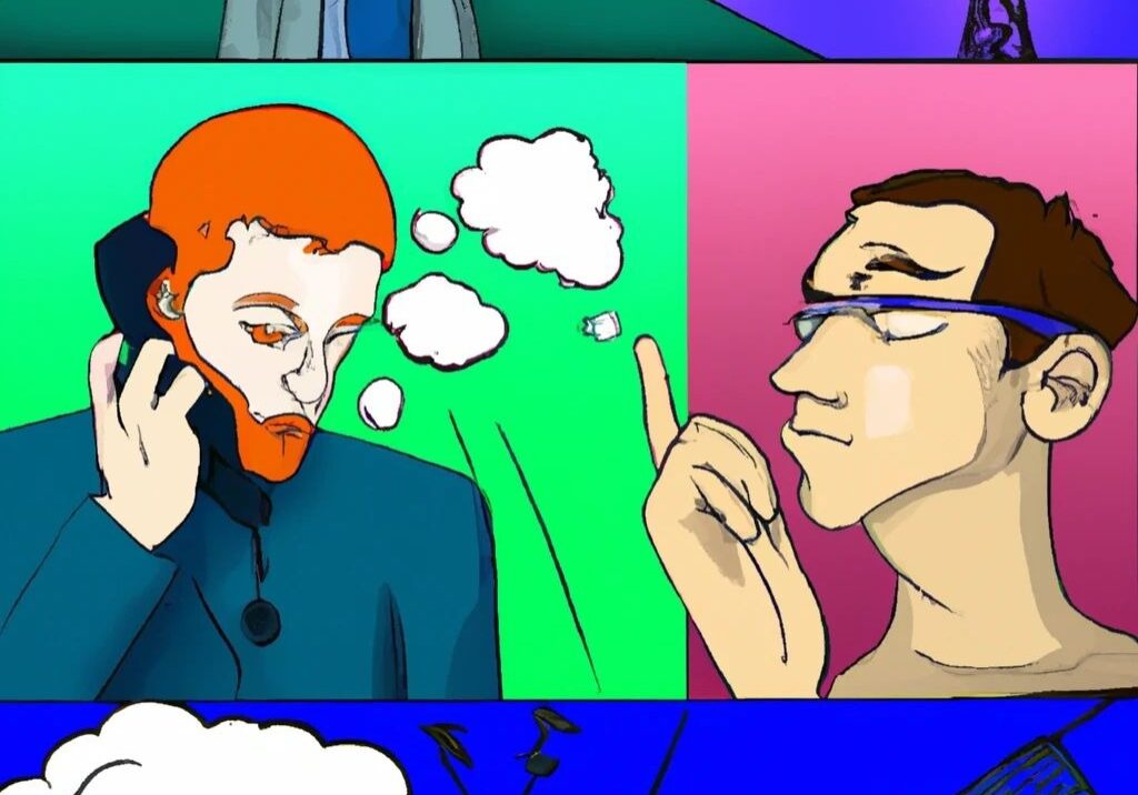 Comic-style illustration with three thoughtful characters.