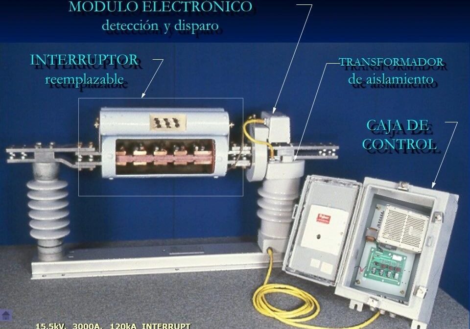 Electrical switchgear components with labeled parts.