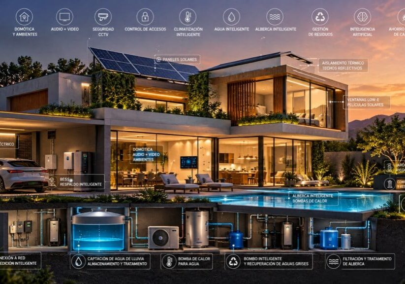 Casa inteligente sustentable Green Smart House con paneles solares, BESS, vehículo eléctrico, IoT, captación de agua de lluvia, domótica y gestión inteligente de energía